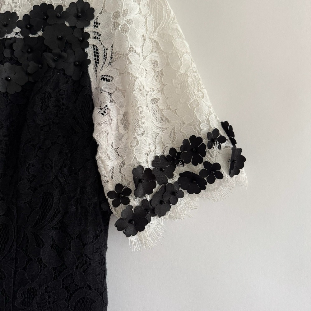 by Shani Black White Lace Whimsigoth Dress 6 Wednesday Addams 3D Floral Applique